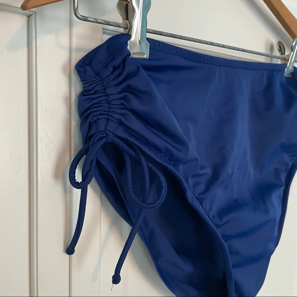 Navy Blue Ruched Tie Side BIkini Swim Bottoms Bathing Suit Beach Pool 12